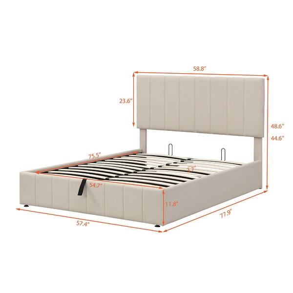 Full Upholstered Platform Bed with a Hydraulic Storage System Beige