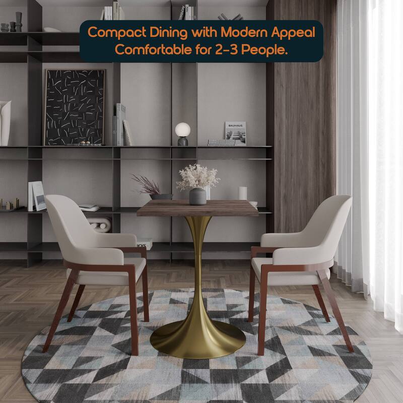 Verve 24 in. Wide Dining Table Square MDF Wood Tabletop in Gold Stainless Steel Pedestal Base Accent Kitchen Table