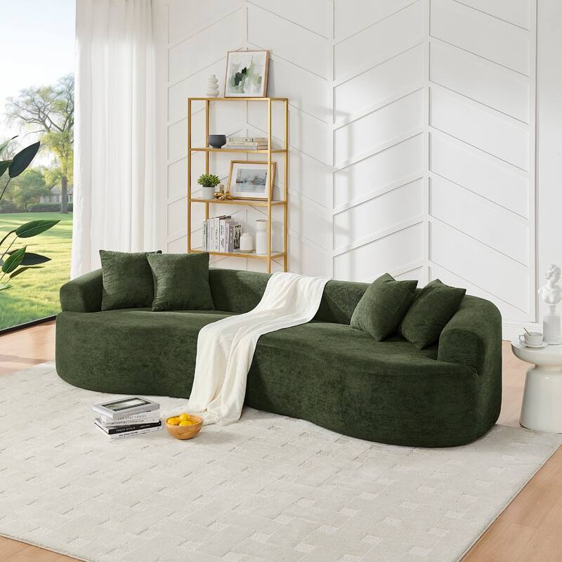 Modern Cloud 4 Seater Sectional Curved Sofa, Minimalist Compression Living Room Couch, No Assembly Needed, Chenille