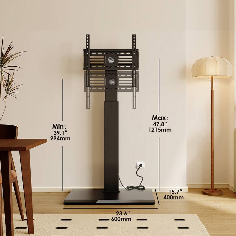 FITUEYES Metal Base Floor TV Stand for 27''-65'' inch TVs with Power Strip and Swivel