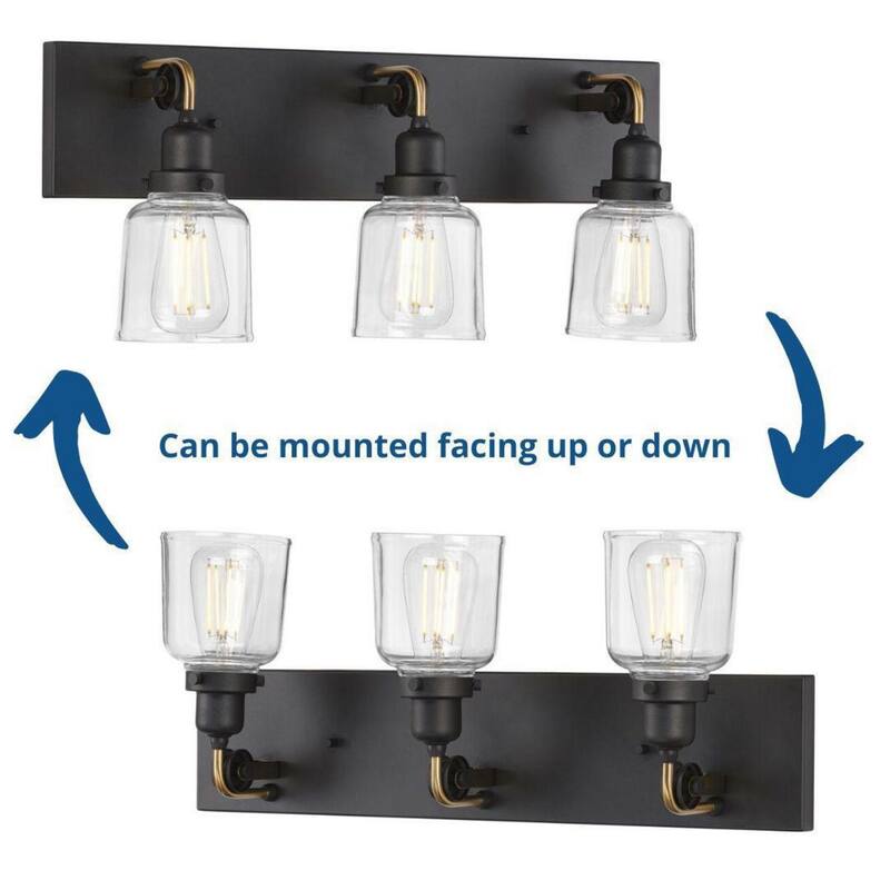 Rushton Collection Three-Light Graphite Clear Glass Farmhouse Bath Vanity Light - 24 in x 6 in x 9.5 in
