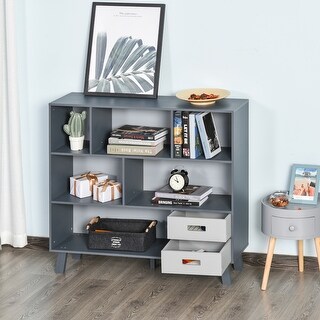 3-Tier Floor Standing Child Bookcase with Open Shelves and Drawers