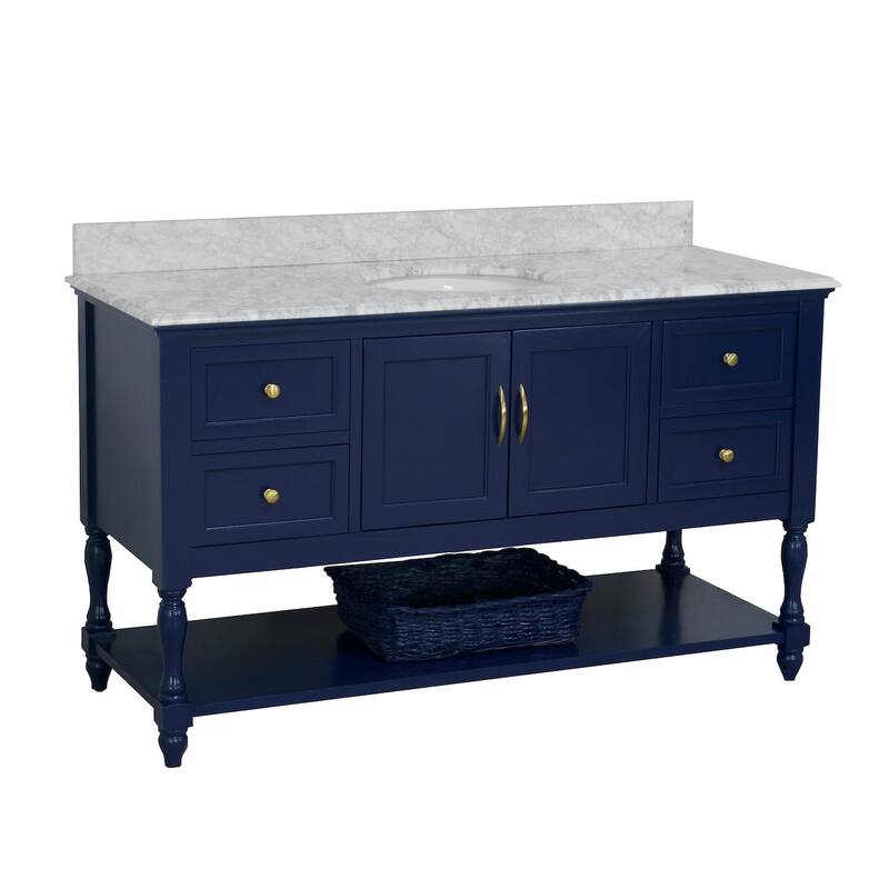 KitchenBathCollection Beverly 60" Single Bathroom Vanity with Carrara Marble Top