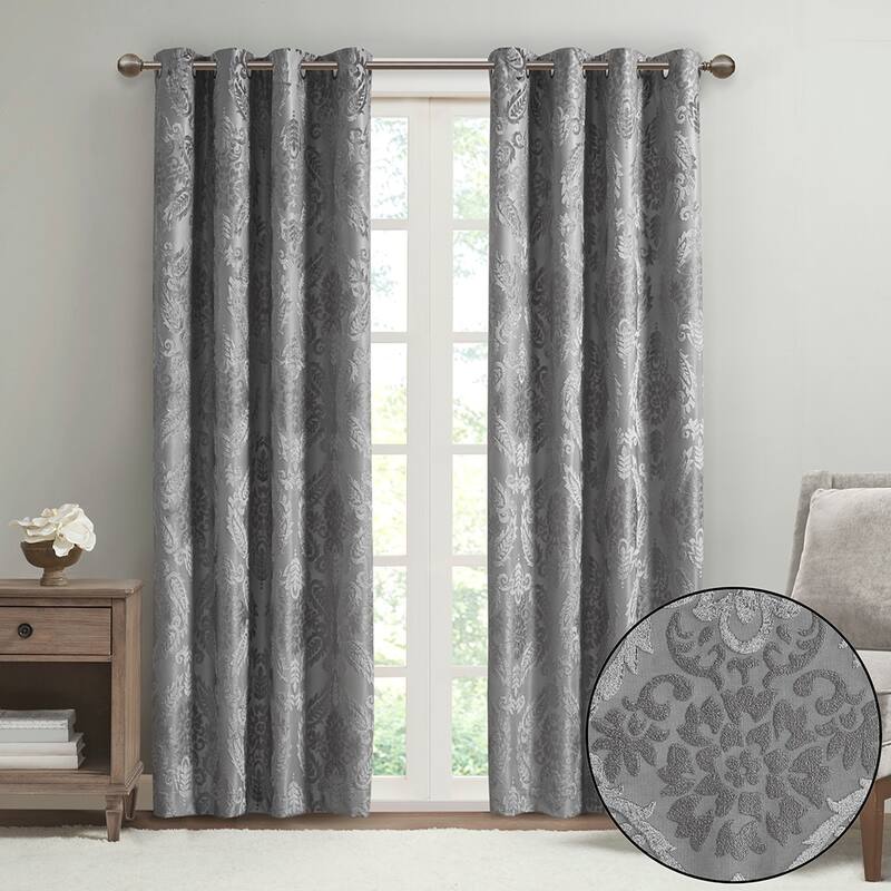 Knitted Jacquard Paisley Total Blackout Grommet Top Curtain Panel(Only 1 Pc Panel)