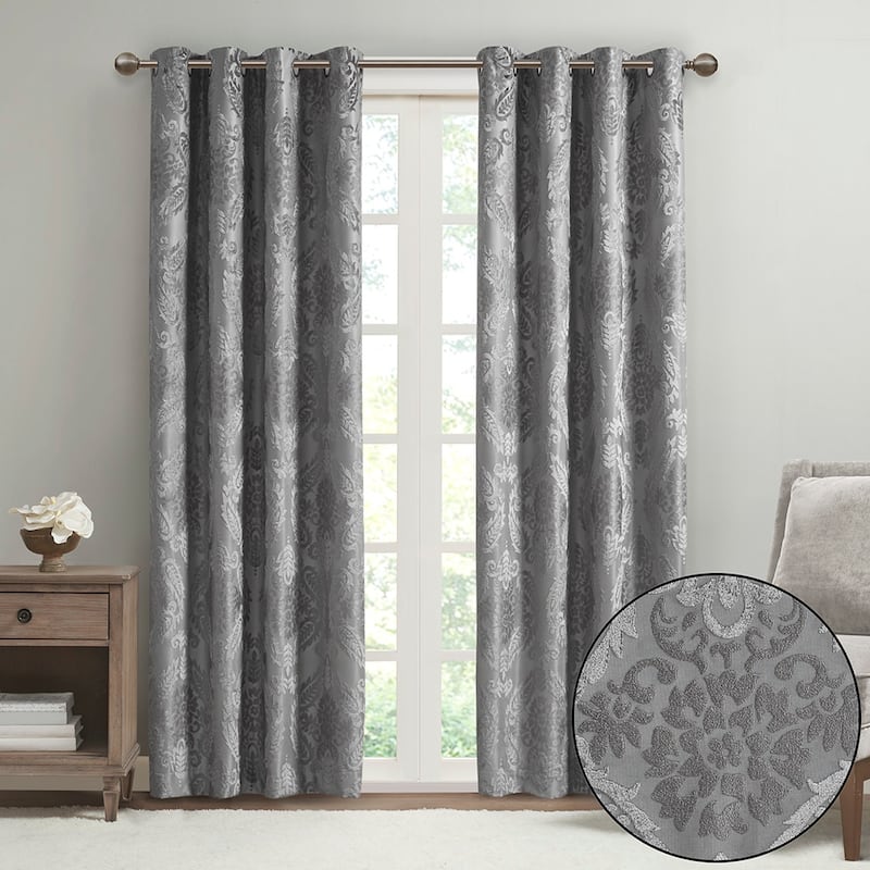 Knitted Jacquard Paisley Total Blackout Grommet Top Curtain Panel(Only 1 Pc Panel