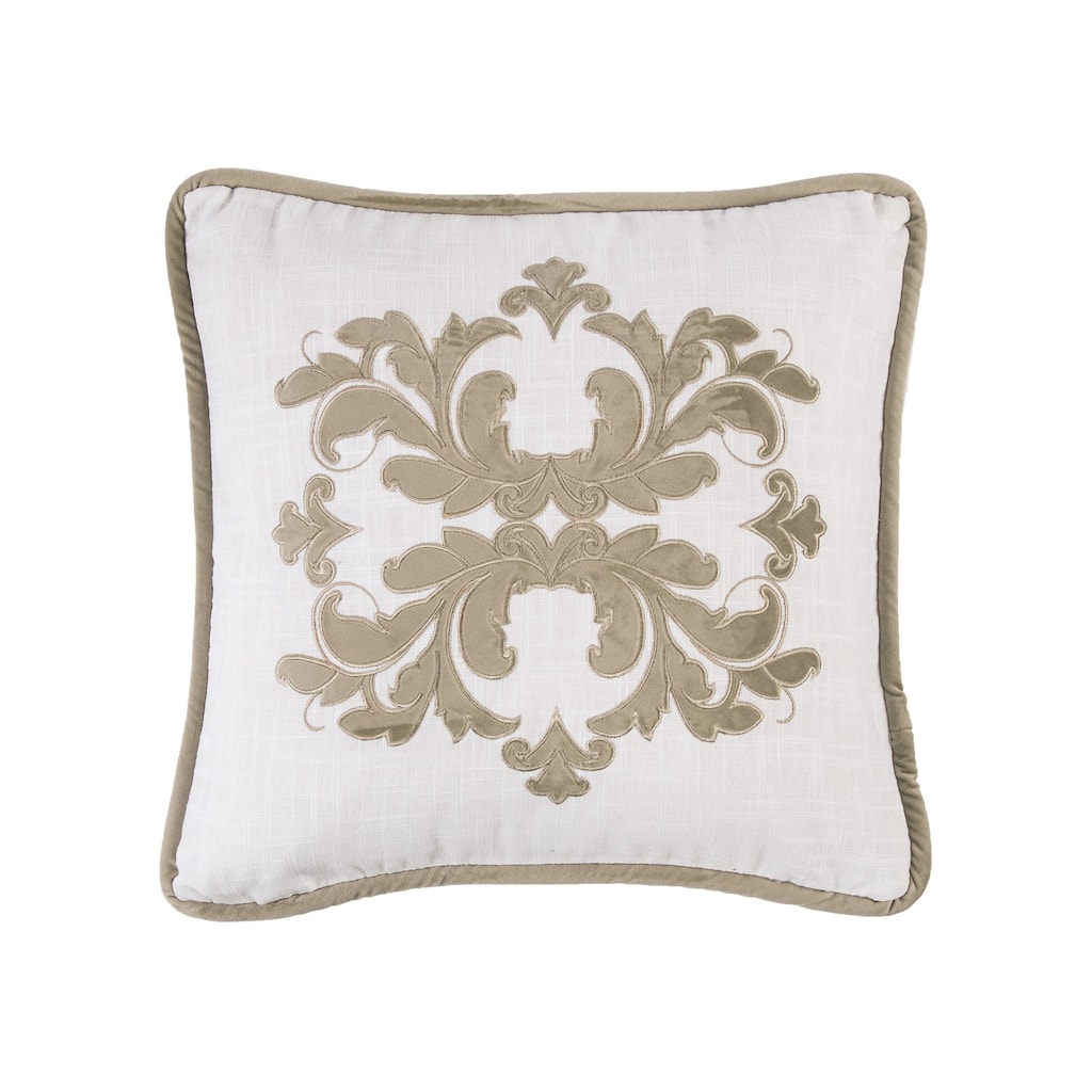 HiEnd Accents Madison Velvet Embroidered White Square Pillow, 18" x 18", 1PC