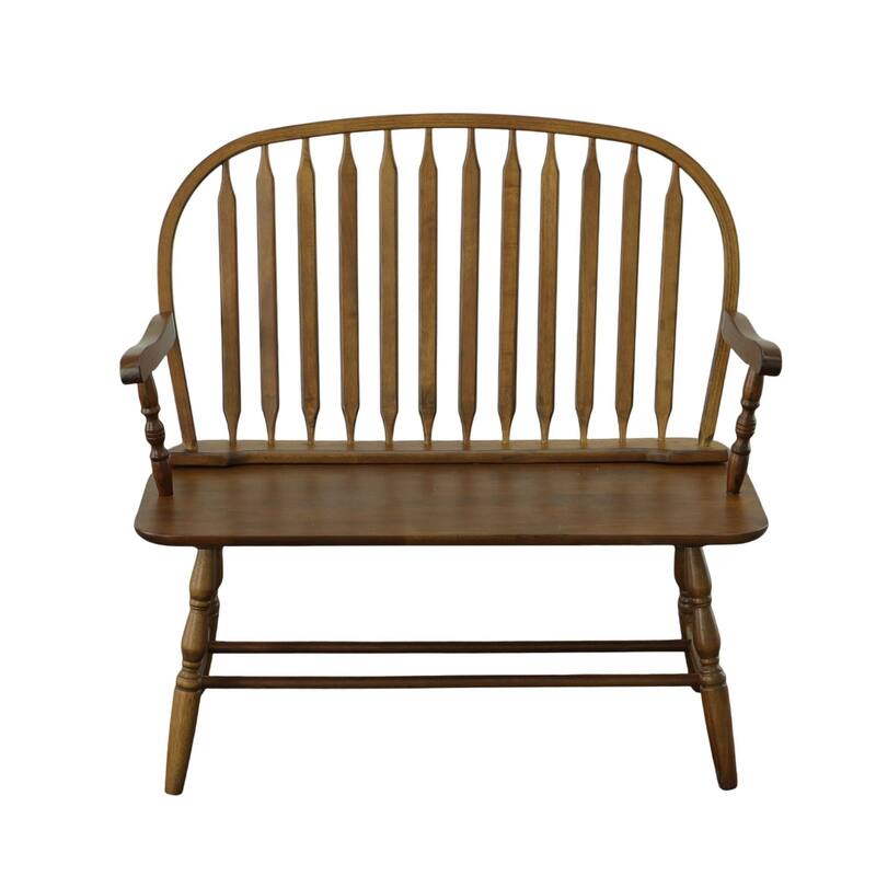 Arched Back Bench with Armrest - 44" - Elm Brown
