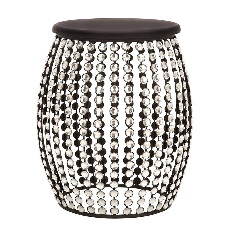 Metal Open Frame Accent Table with Crystal Embellishments - Black or Gold - Roche River Decor
