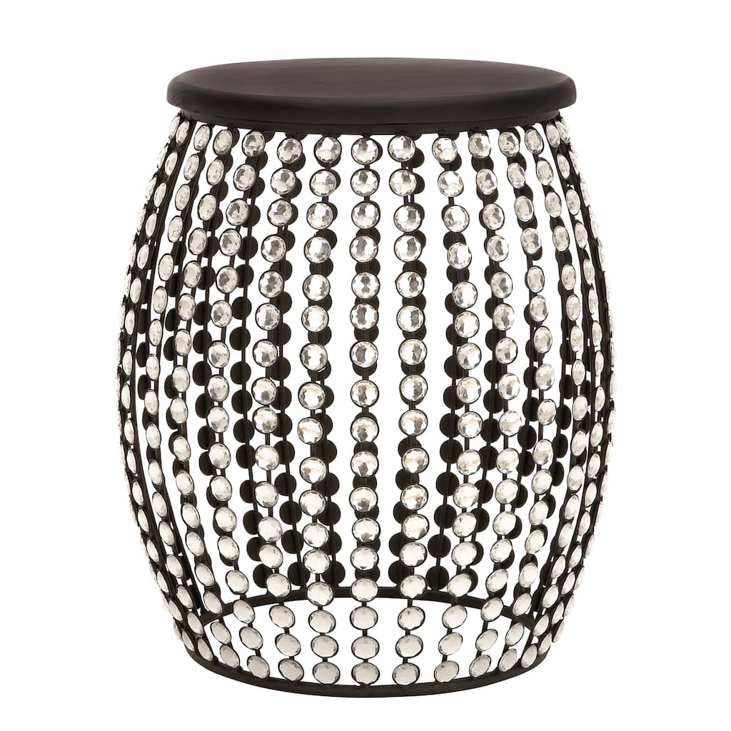 Metal Open Frame Accent Table with Crystal Embellishments - Black or Gold - Roche River Decor