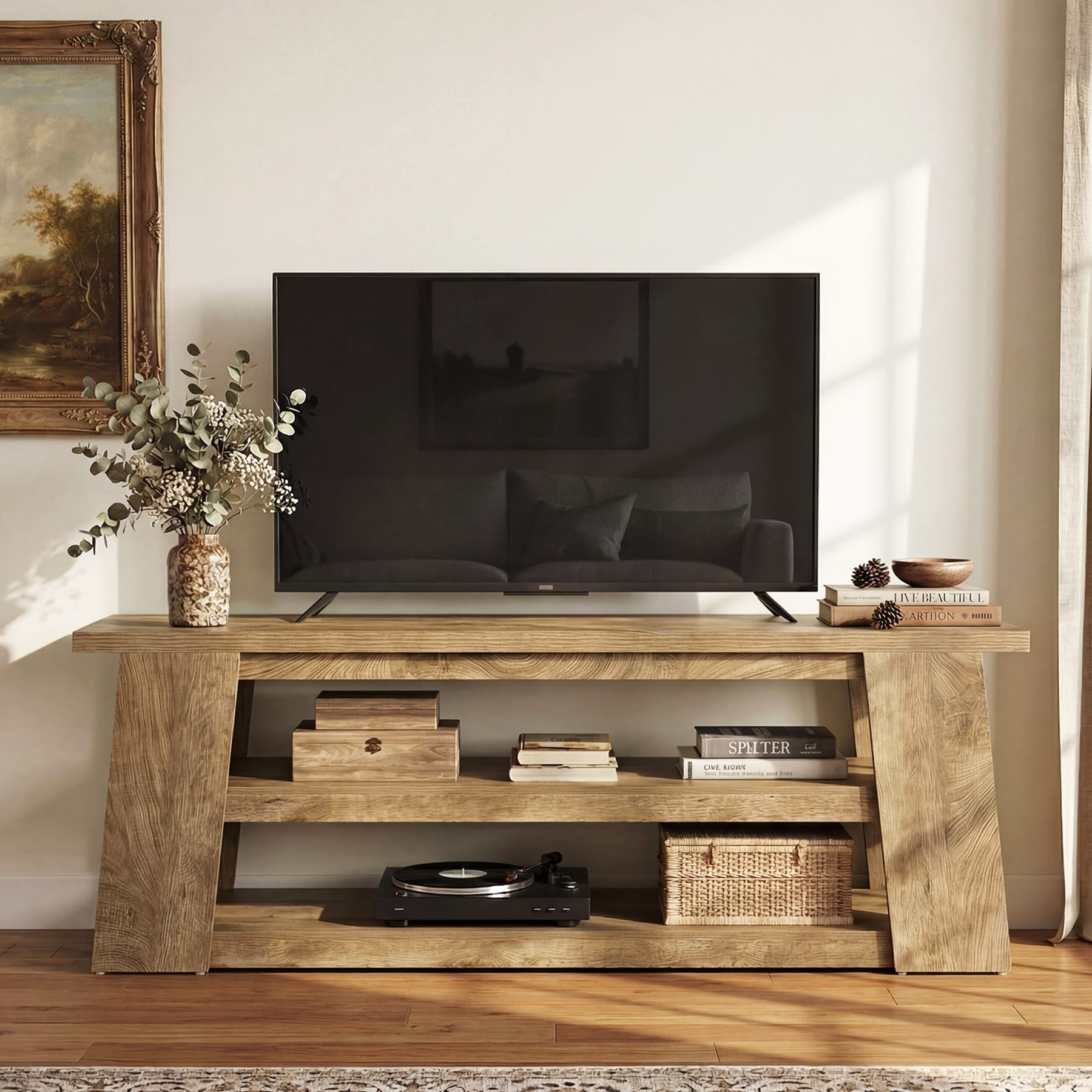 TV Stand with Storage Shelves for 65 Inch TV for Living Room