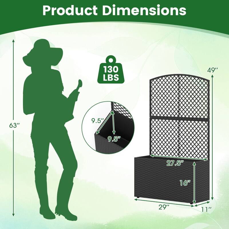 Gymax 2PCS 49'' Raised Garden Bed w/ Trellis Wicker Planter Box w/