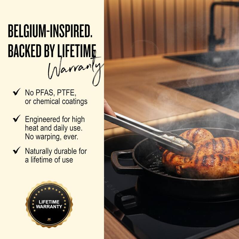 Alva Nori 11" Enameled Cast Iron Griddle Pan, Naturally Nonstick Grill Pan