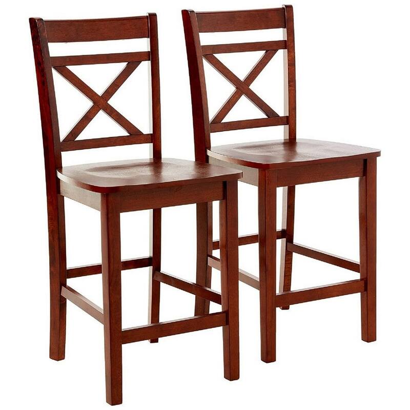 Wooden Counter Height Chair with Cross Back, Set of 2 - 39 H x 21 W x 18 L Inches