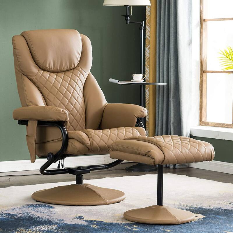 MCombo Faux Leather Swivel Massage Recliner with ottoman - Cognac