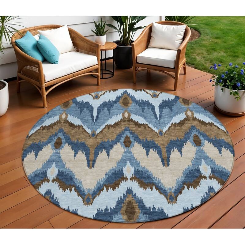 HomeRoots Ikat Transitional Rectangle Outdoor Rug - 8' Round