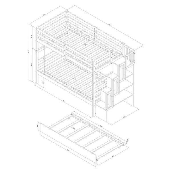 Modern & Clean Design Twin over Twin Bunk Beds With Twin Trundle and Stairway Storage Function