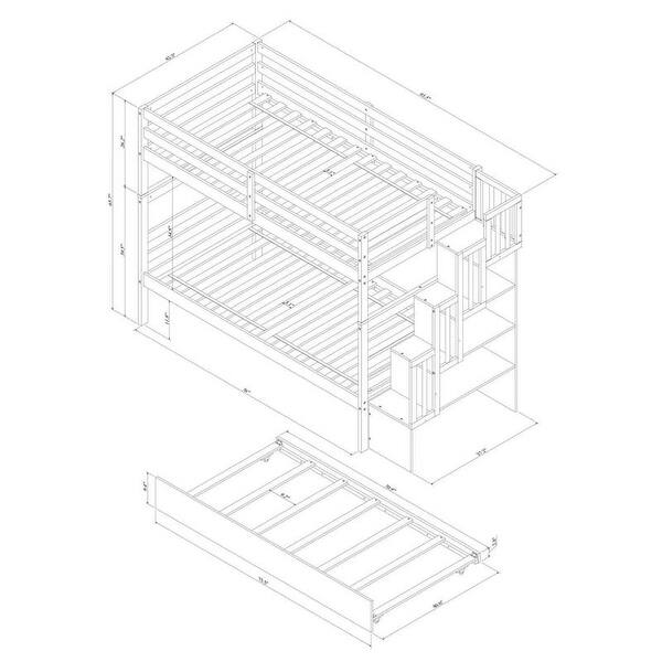 Twin over Twin Bunk Beds With Twin Trundle and Stairway Storage Function