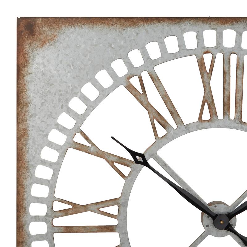 Metal Cutout Wall Clock with Brown Distressing - Gray - Roche River Decor - 2"W x 36"L x 36"H