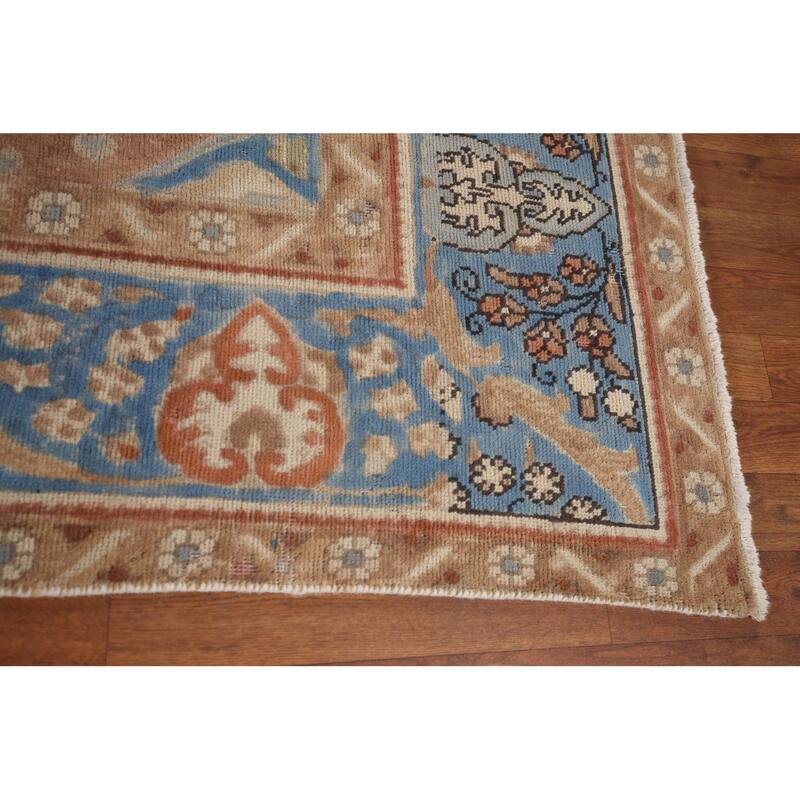 Blue Tabriz Persian Vintage Rug Hand-Knotted Wool Carpet - 9'3" x 12'11"