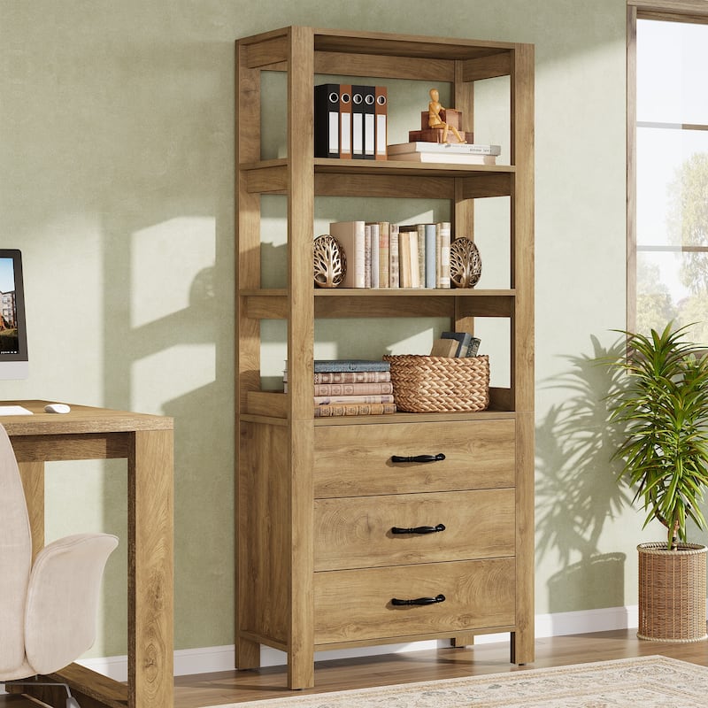 70.9" Tall Bookcase Bookshelf with 3 Drawers and 3-tier Open Shelf - 13.78" D x 31.5" W x 70.9" H