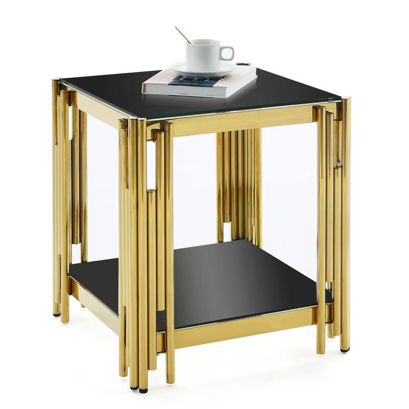 Woker Furniture 20" Wide Square End Table with Black Glass Top