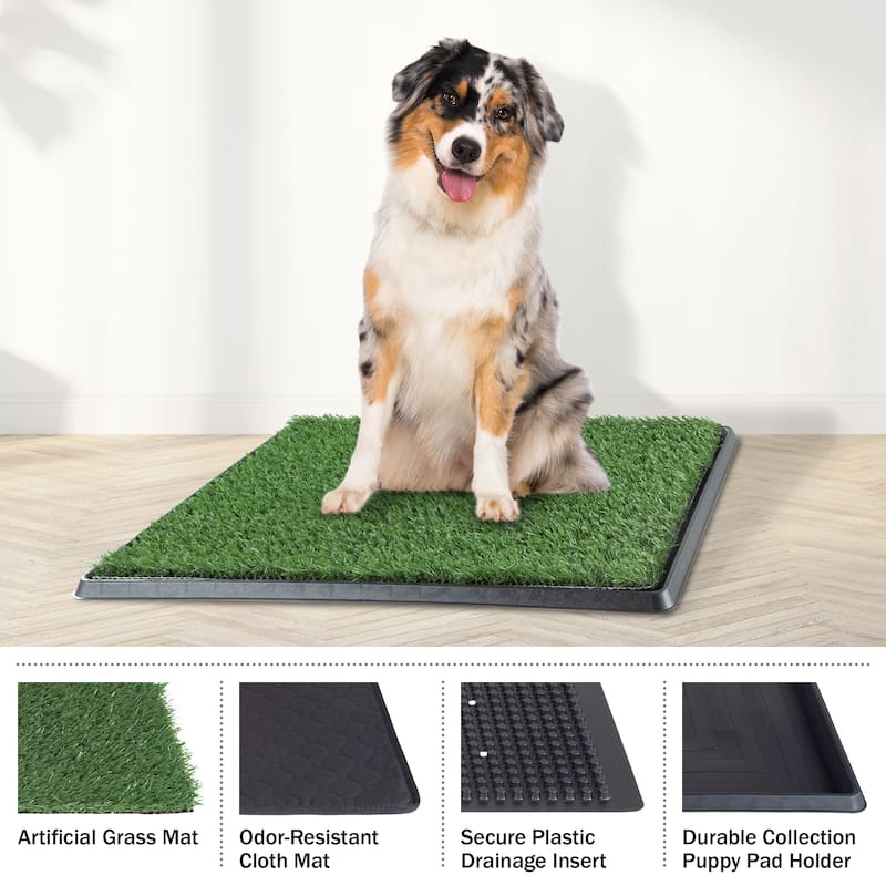 PETMAKER Reusable 4-Layer Artificial Grass Puppy Pee Pad with Tray