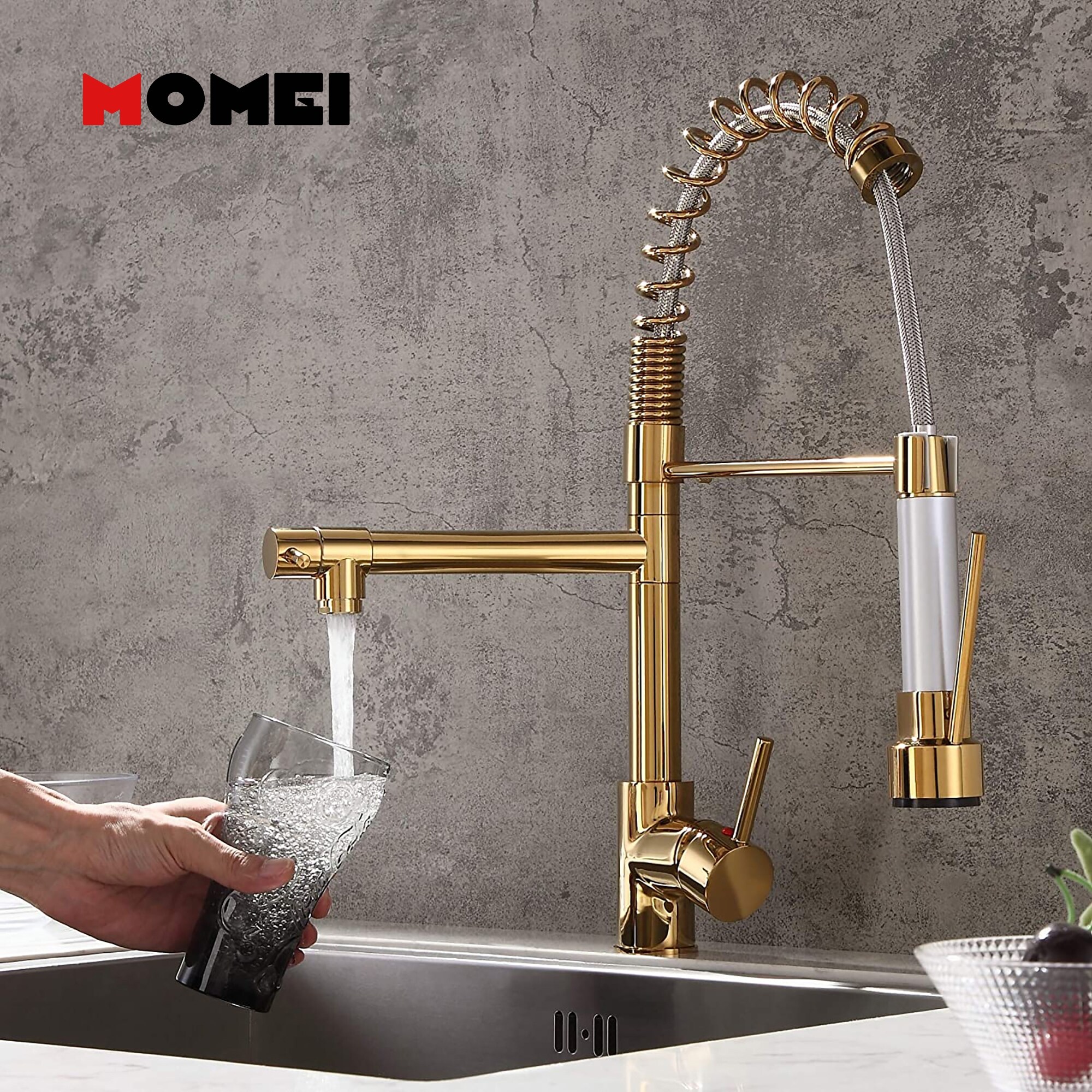 Luxury Single Hole Pull Out Spring Sprayer Dual Spout Kitchen Faucet - 7'9