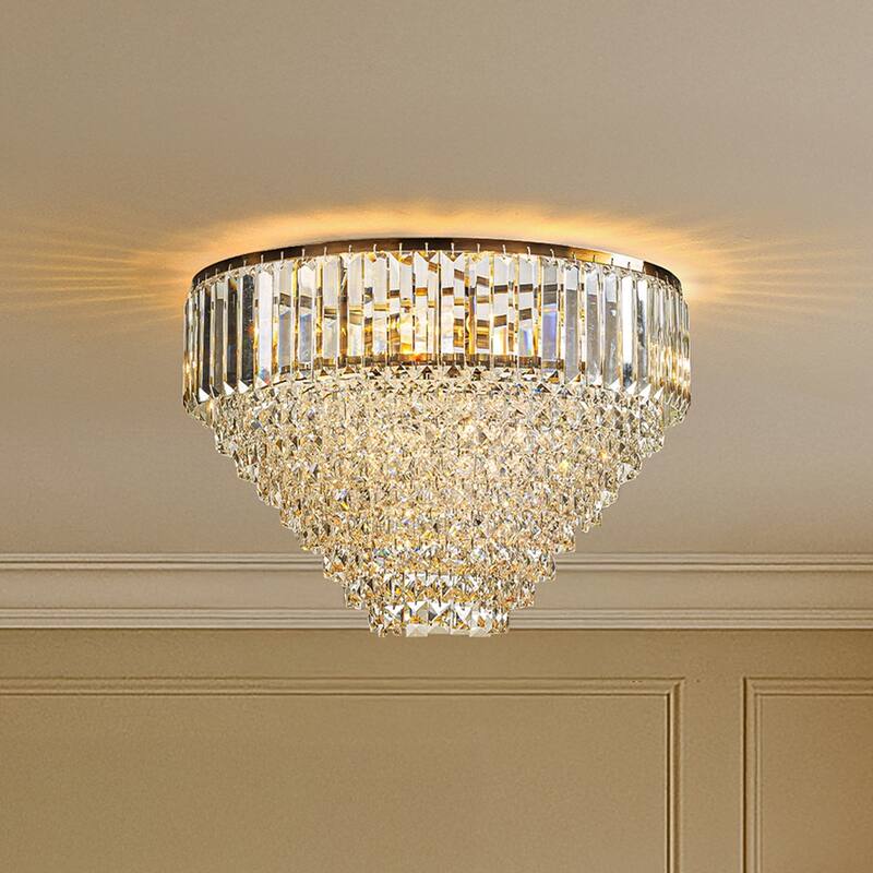 5 Lights 20" Modern Glam Antique Gold Crystal Tiered Flush Mount Luxury Ceiling Light For Dining Room & Bedroom & Entryway - W20'' - Antique Gold