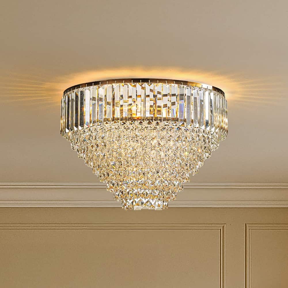 5 Lights 20" Modern Glam Antique Gold Crystal Tiered Flush Mount Luxury Ceiling Light For Dining Room & Bedroom & Entryway