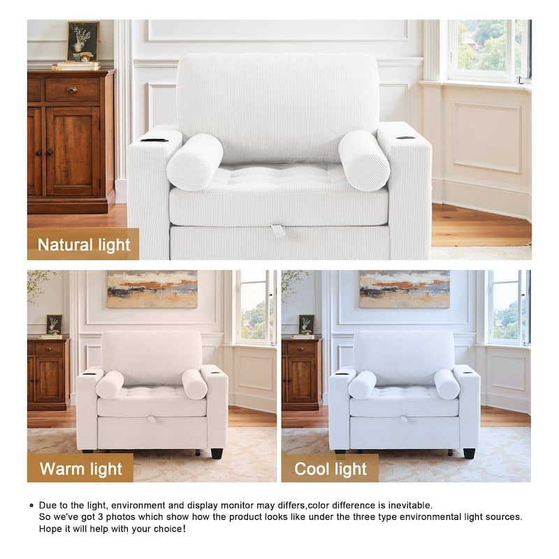 2 Set 3-in-1 Adjustable Recline Convertible Chair Bed Sleeper with USB Port