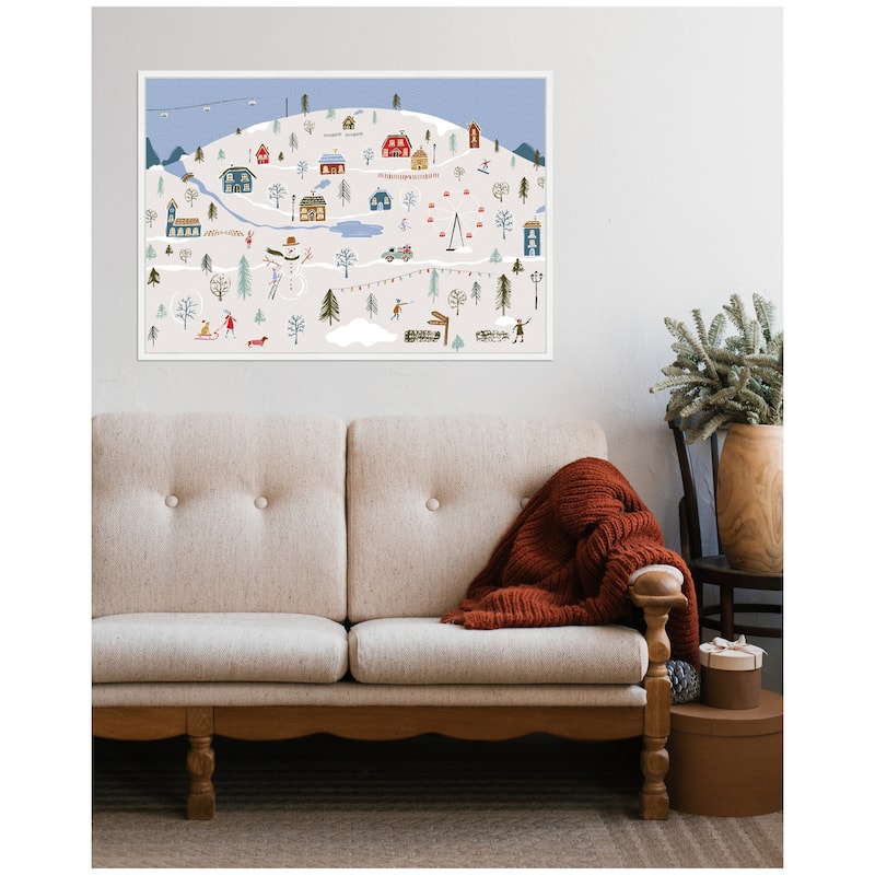 Kate and Laurel Sylvie Framed Canvas A Winter Village by Vicky Yorke