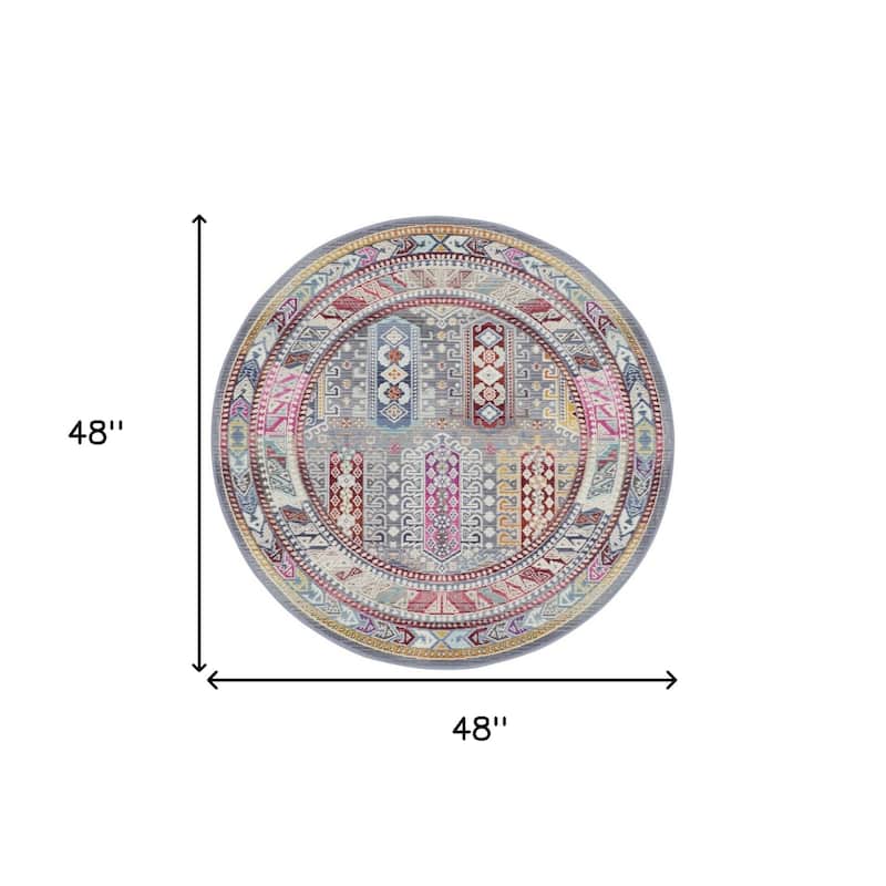 HomeRootsFloral Bohemian Round Area Rug - 48' X '48' X '0.5