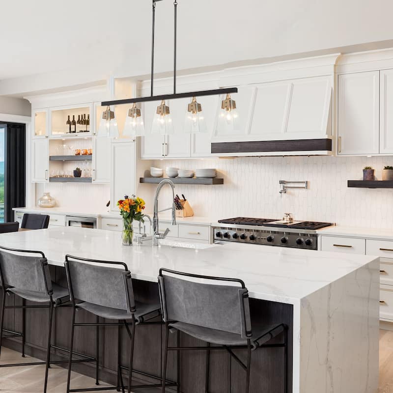 Luray Modern 5-Light Linear Glass Farmhouse Chandelier Brass Black Dining Room Island Lights - L34.2"*W3.54"*H8.7"