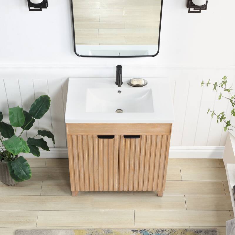 Palos Single Bath Vanity with Ceramic Basin Top and Mirror