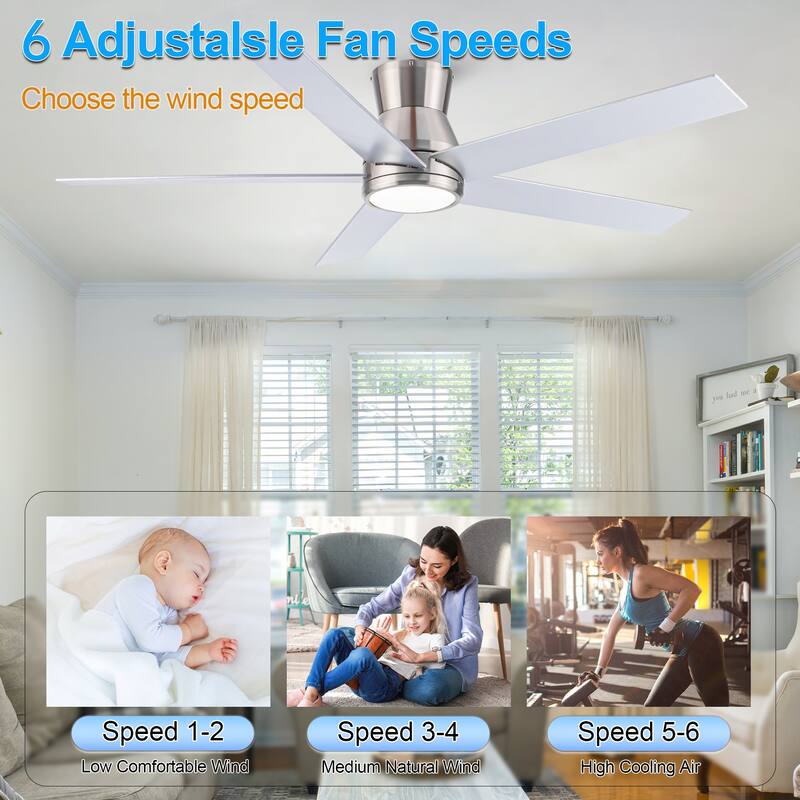 YUHAO AeroLite 48 in. Indoor White Low Profile Standard Ceiling Fan with Bright White Integrated LED Light Kit, Remote Included