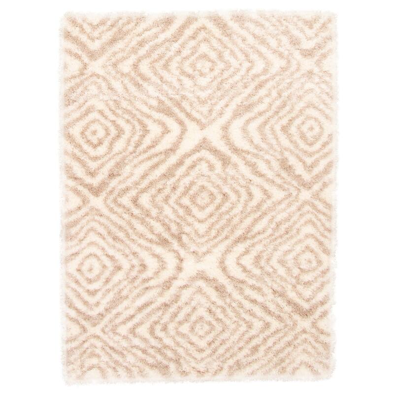 ECARPETGALLERY Agadir Abstract Contemporary Shag Rug - 5'3" x 7'3" - Ivory/ Tan