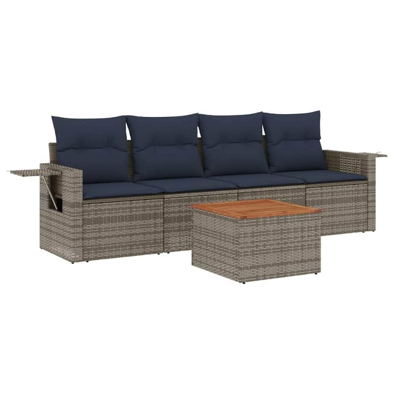 vidaXL 5 Piece Patio Sofa Set with Cushions Black Poly Rattan - 21.7" x 24.4" x 27.2"