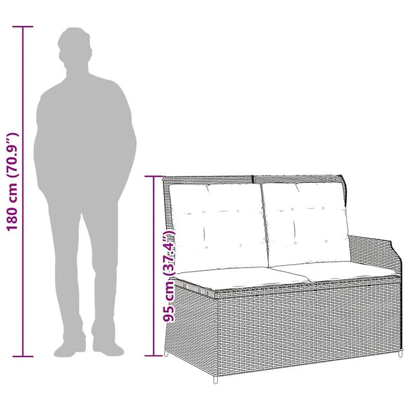 vidaXL Garden Bench with Cushion Brown Poly rattan - 26 x 43 x 37