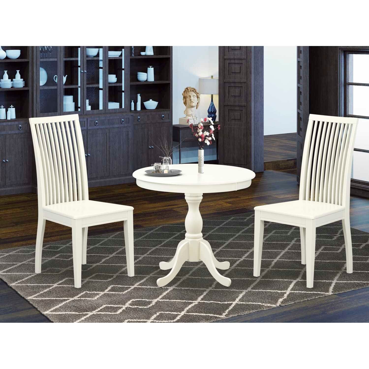 3-Piece Linen White Finish Solid Wood Top - Dining Room Set - Seats 4
