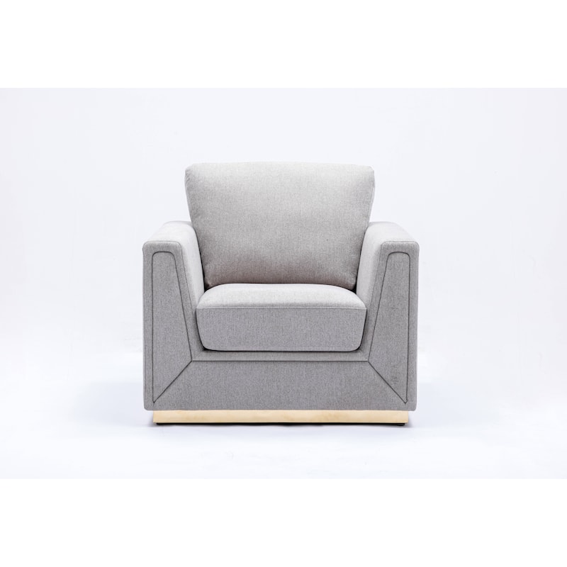 Gray Modern 37" Linen Upholstered Accent Chair with Tight Seat and Back Cushion for Living Room