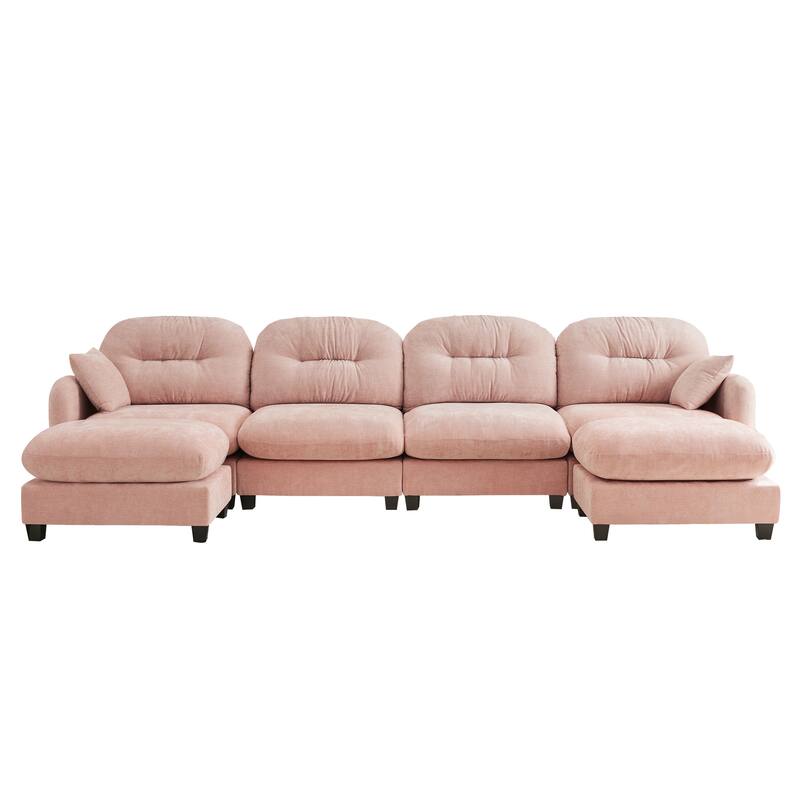 140" U Shaped Modern Sofa, Modular Sectional Couch Set with 2 Ottoman, 4 Seat Chenille Deep Seat Sofa for Living Room