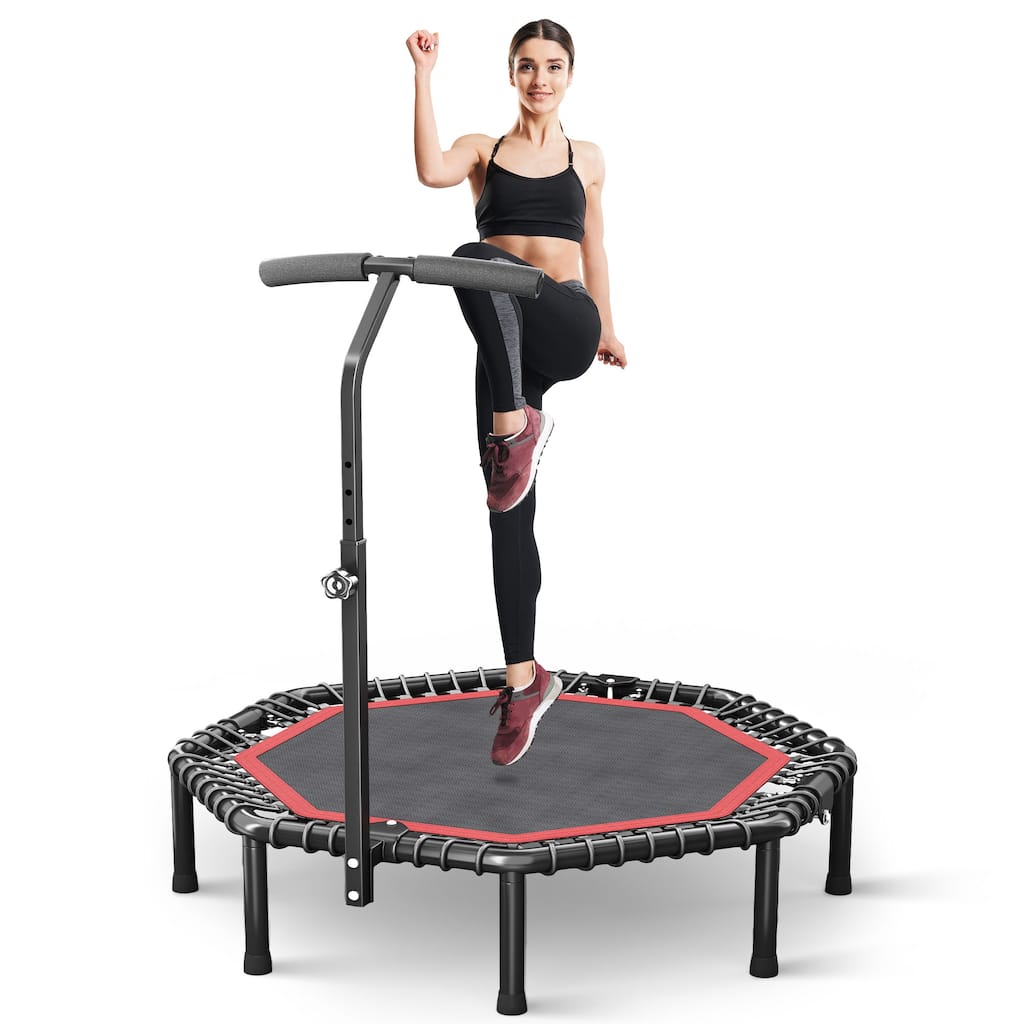 Zenova Octagonal Rebounder Trampoline for Adults Fitness T-Adjustable Handle Bar, Exercise Rebounder