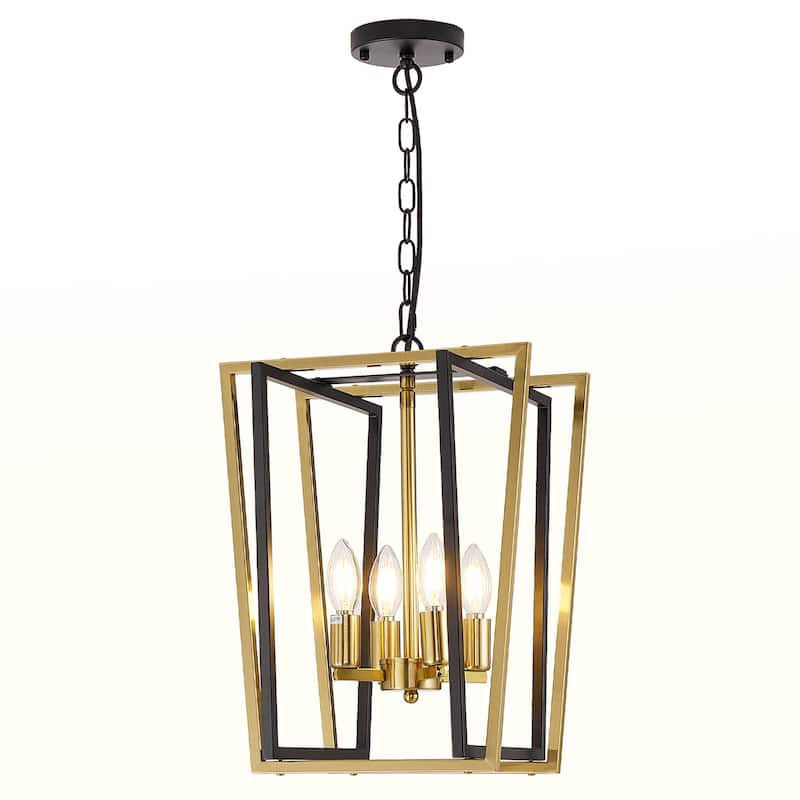 12-Inch Modern Chandelier, 4 Light Lantern Chandeliers Geometric Square Dining Room Lighting Fixtures for Kitchen Islands - N/A