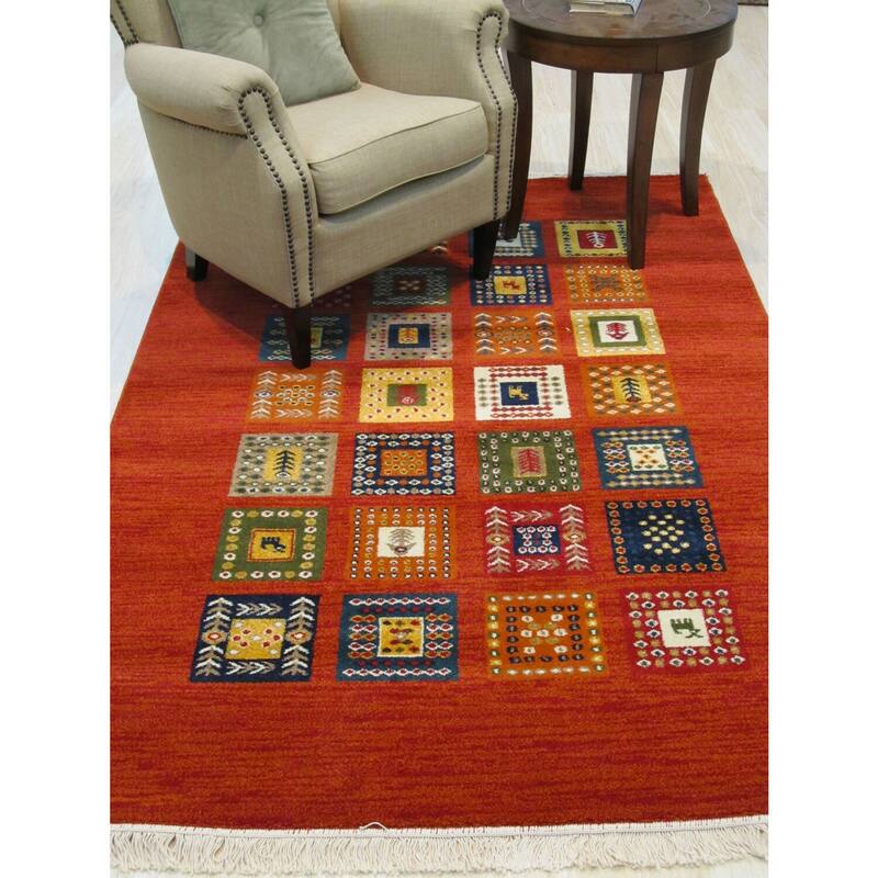 Rust Bohemian Oriental Gabbeh Rug, Warm Rustic Design, Soft Wool Texture - L