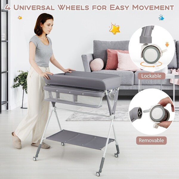 Baby Changing Table with 3 Adjustable Heights, Storage