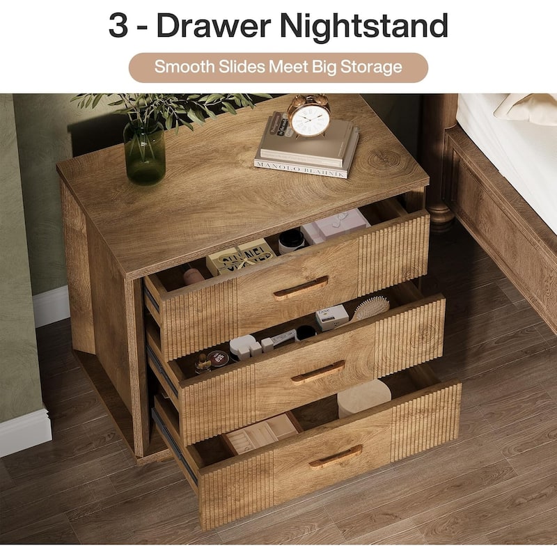 3-Drawer Farmhouse Wood Bed Side Table Nightstand for Bedroom