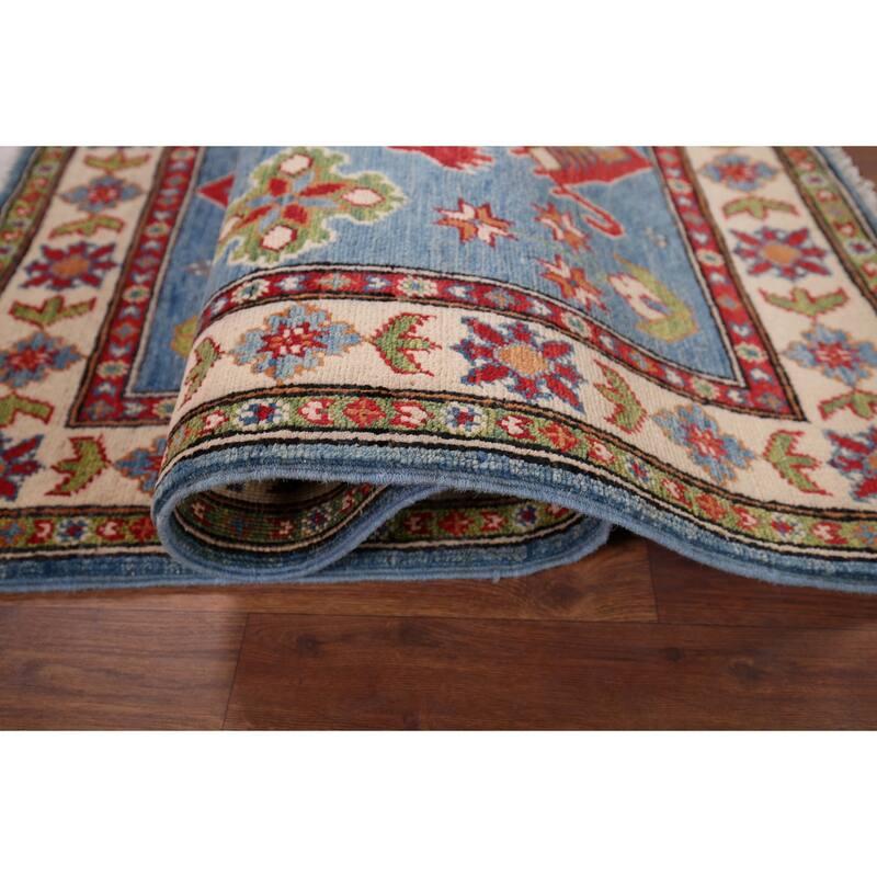 Light Blue Kazak Accent Rug Handmade Wool Carpet - 3'3" x 5'1"