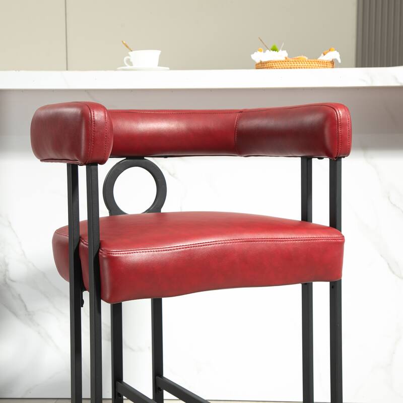 Bar Stools Set of 2, Upholstered Counter Height Stools with Back, Kitchen Island Chairs with Footrest and Metal Frame