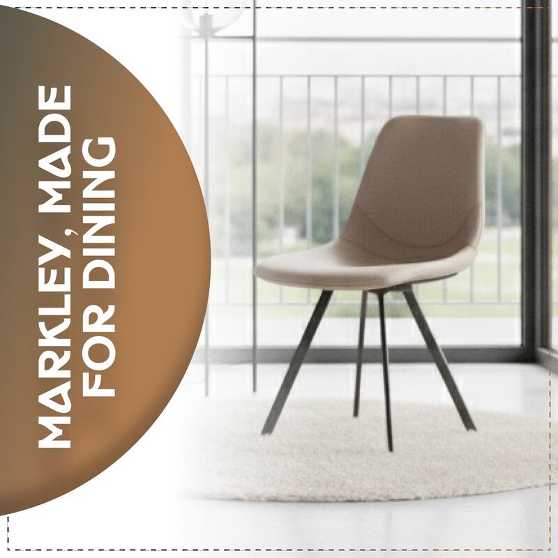 Markley Modern PU Leather Upholstered Ergonomic Mid-Back Accent Chair with Metal Legs for Home Kitchen or Living Room (Set of 4)