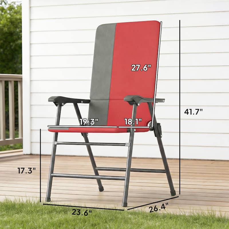 Outsunny Folding Patio Chairs Set of 2, Padded High Back Folding Lawn Chairs with Armrests, 600D Oxford Fabric